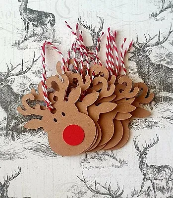 £3.99 • Buy 10 X Handmade Brown Rudolph Red Nose Reindeer Christmas Gift Tags