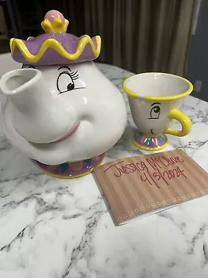 Disney Beauty And The Beast Mrs. Potts Teapot & Chip Mug Cup HAND PAINTED New • $50