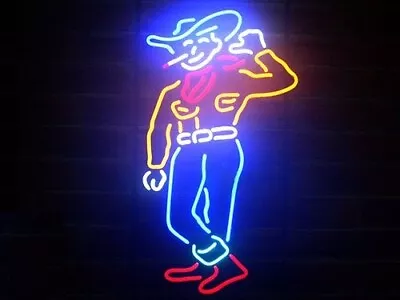 Las Vegas Cowboy Neon Light Sign 17  Lamp Real Glass Bar Hanging Display UX • $122.78