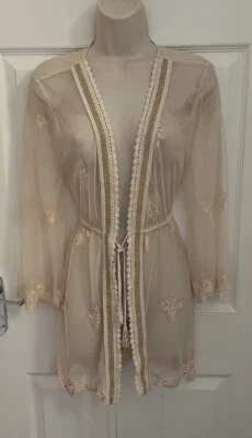 £4.99 • Buy River Island Sheer Mesh Lace Embroidery Kaftan Kimono Beach Cover Up Size M 12
