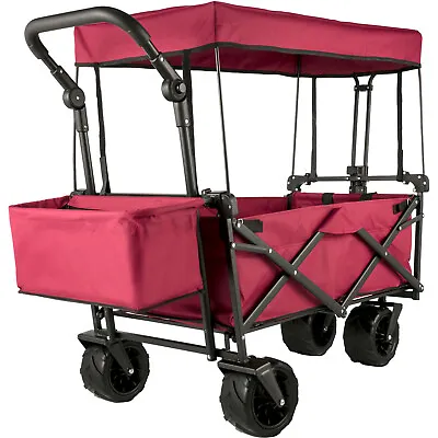 VEVOR Beach Trolley Outdoor Utility Garden Cart Folding Wagon Cart With Canopy • £81.38