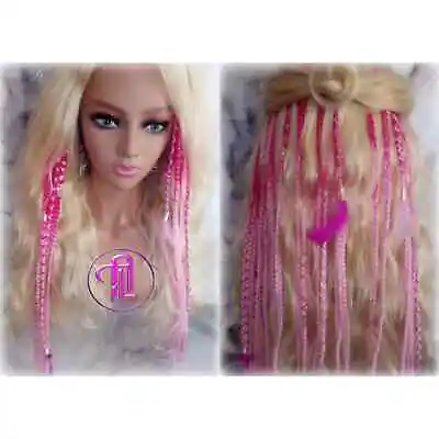 Pink Ombre Clip In Braid Long 24 In Boho Extensions Pink Ombre Blonde Pink  • $94