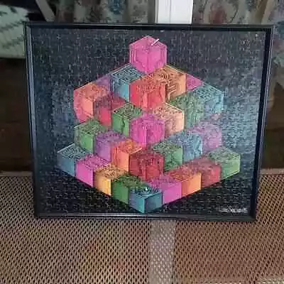 Vintage Colorful Framed Puzzle Rubix Cube Style David Anson Russo 1991 • $18.49