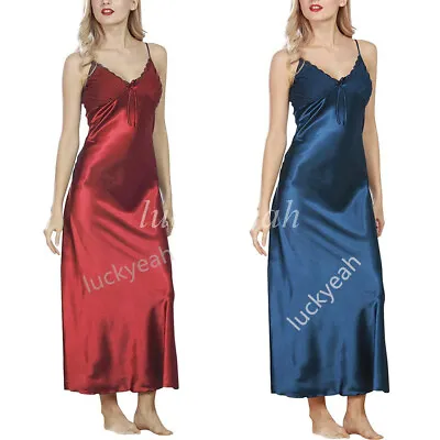 £11.88 • Buy Ladies Long Nightdress Satin Full Length Nightwear Sleepwear Chemise Negligee