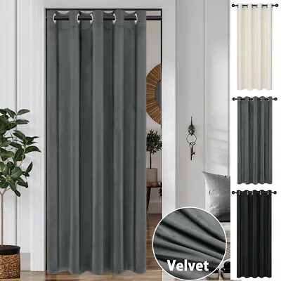 Velvet Door Curtains Cold Resistant Single Panel Bedroom Window Drapes Eyelets • £14.75