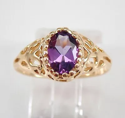 Antique Vintage 14K Yellow Gold Amethyst Solitaire Engagement Ring Size 5.25 • $249