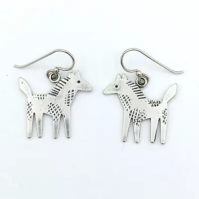 FOLK ART Style Sterling Horse Earrings - 925 Silver Drop Dangle Pierced 1-3/8  • $20