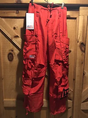 $62.99 • Buy Vintage 90s UFO Spell Out Parachute Cargo Pants Rave NWT Red Sz XS 89910