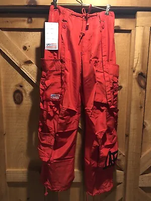 Vintage 90s UFO Spell Out Parachute Cargo Pants Rave NWT Red Sz XS 89910 • $53.99