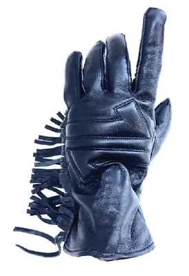 Motorcycle Gauntlet Touring Gloves LEATHER FRINGE Lined Warm Cool Weather Large • $12.75