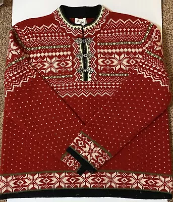 $24.95 • Buy Cambridge Dry Goods Wool Sweater Red Nordic Snowflake Metal Hooks Sz M