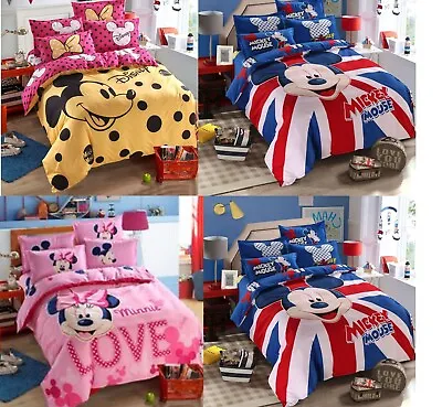 Mickey & Minnie Mouse Duvet Cover Pillowcase Twin Full Bed Bedding Set 4 Piece • $49