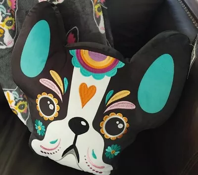 $29.99 • Buy French Bulldog Boston Terrier Sugar Skull Throw Pillow Halloween Day Of The Dead