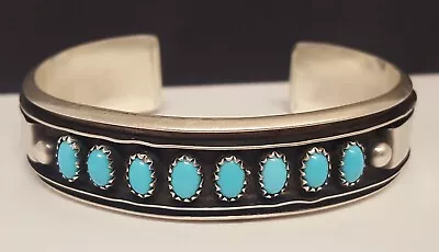 Sterling Silver MJ Marshall Jenkins Turquoise Cuff Bracelet SW Hopi Signed Vtg • $159