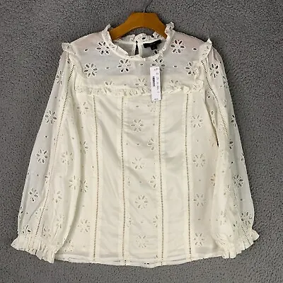 J Crew Blouse Womens Small White Eyelet Ruffle Boho CottageCore Prairie • $39.19