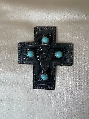 Vintage Sterling Silver & Turquoise Southwestern Cross T. Foree Navajo • $199.99