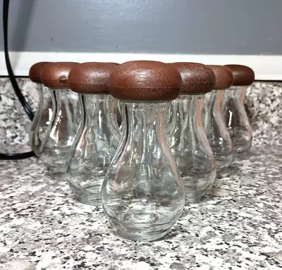 Set Of 10 Vintage MCM Mushroom Spice Jars Glass Faux Wood Made In Japan • $49.99