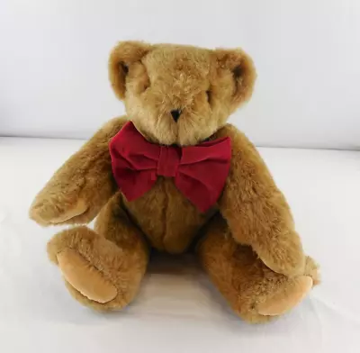 Authentic Vermont Teddy Bear Jointed Handmade In Vermont 17” Brown Red Bow Tie • $39.99