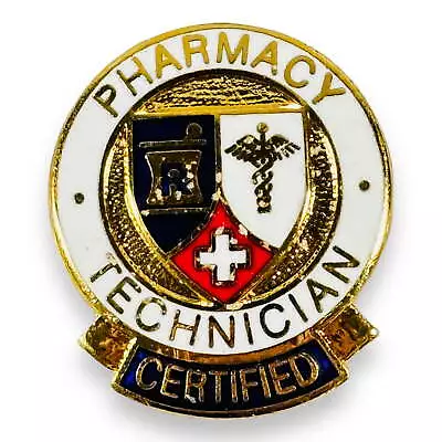 1977 Certified Pharmacy Technician Enamel And Gold-Tone Medical Caduceus Rx Pin • $9.59