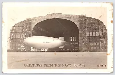 Lakehurst New Jersey~US Navy Blimp In Hangar~JP Dunsworth Soldier Mail~RPPC WWII • $22