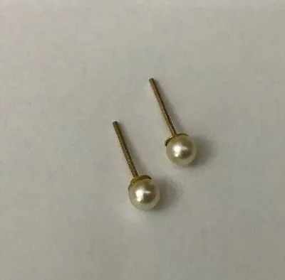 Vintage 9ct 9k Yellow Gold 3mm Simulated Pearl Stud Earrings No Butterflies - A • £8
