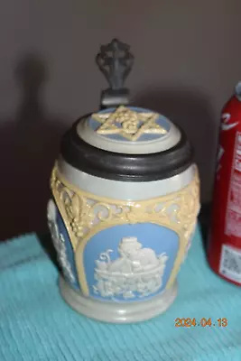 Antique Mettlach 1266 Relief German Beer Stein With An Inlaid Lid Circa 1900 • $9.99