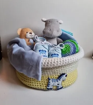 Handmade Crochet Large Basket Baby Hamper Gift • £24.99