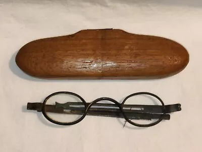 1800s C. PORTER HARTFORD ADJUSTABLE TEMPLE EYEGLASSES IN HAND CARVED WOOD CASE • $9.99