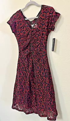 Vintage Connected Apparel Dress Size 10 Petite Black Red Lace Midi Whimsygoth • $44.99