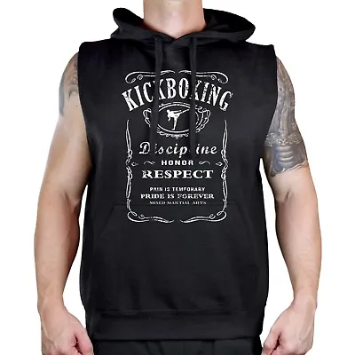 Men's Kickboxing Whiskey Label Black Sleeveless Vest Hoodie MMA Fighting Boxing • $23.99