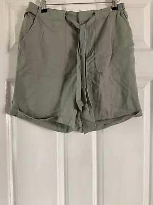 FAT FACE Khaki Colour Casual Linen Safari Style Belted Shorts 10 BNWOT • £4.99