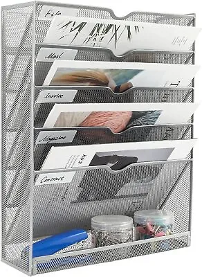 TQVAI Hanging Wall File Holder 6 Tier Office Desk Storage Organiser In Tray A • £26.31