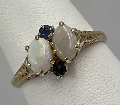 14k Yellow Gold .67tcw Ceylon Sapphire & Opal Vintage Ring Size 7 • $257.97