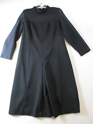 Vintage 60's Gogo Black Mourning Dress Modest Lace Sleeve  • $10.39