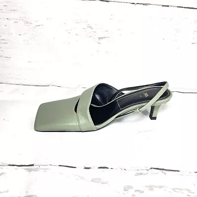 $69.99 • Buy Zara Shoes Women’s 40 US 9 Green Pumps Square Toe Kitten Heel Slingback