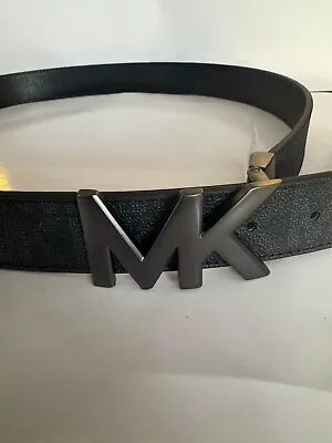 Michael Kors Mens Belt Black Authentic MK Plaque Logo Gunmetal Buckle Size L • $50