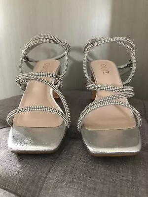 Quiz Silver Prom Shoes Size 4 Diamante Strappy Sandals BRAND NEW IN BOX. • £19.99