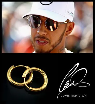 Men’s/Boy’s: Lewis Hamilton One Pair 9ct Gold Plated 8mm Hoop Earrings • £8.95