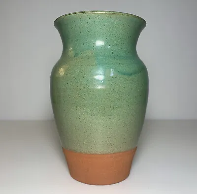 Vintage Art Pottery Redware Mission Green Glazed Vase 6.25  Signed • $13.30