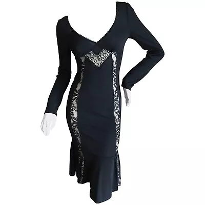 Dolce And Gabbana D&G Black Lace Panel Plunge Sexy Dress  IT40 UK8 US4 EU34 • £120