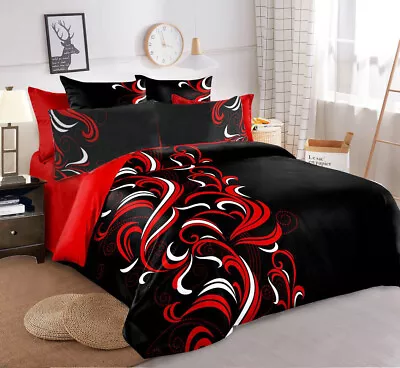 $34 • Buy Single/KS/Double/Queen/ King Size Bed Quilt Cover Set-Red Black
