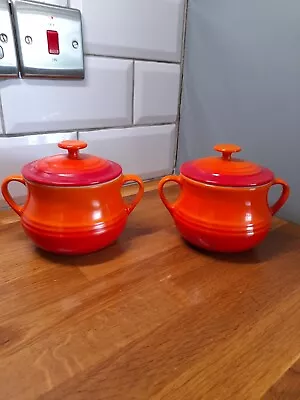 Pair Of Le Creuset Casseroles Small Soup Bean Pots Dish 0.5L Orange Ombre • £38