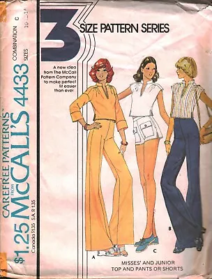 4433 Vintage McCalls SEWING Pattern Misses 1970s Pullover Top Pants Shorts OOP • $5.59