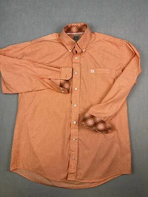 Cinch Mens Shirt Long Sleeve Small 100% Cotton Orange Geometric Pattern Western • $26.50