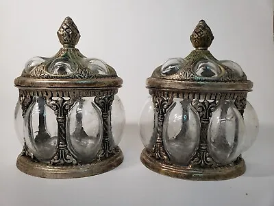 $119.99 • Buy Vintage Baroque India Brass Caged Bubble Glass Lidded Oval Apothecary Jars