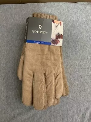 Men's Isotoner Knit & Suede Gloves Thinsulated One Size 1998 Vintage • $11