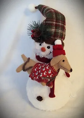 Dachshund Cream Tan Felt Sculpture Snowman Plush Tabletop Winter Decor Christmas • $35