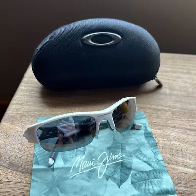 Oakley Flak Jacket Xlj Polished White Sunglasses Ice Blue Uridium Lens Grey • $114
