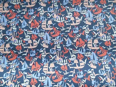 LIBERTY FABRIC - TANA LAWN - SET SAIL - 1.5mt X 140 Wide NAVY With Boats - SALE • $54.69
