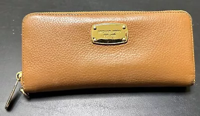 Michael Kors Authentic Large Zip Up Leather Wallet In Cognac Luggage Color VGC • $18.75